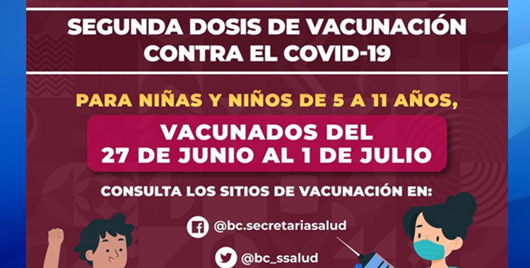 INICIA SEGUNDA DOSIS CONTRA EL COVID-19 PARA NIÑAS Y NIÑOS DE 5 A 11 AÑOS