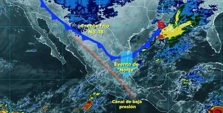 FRENTE FRÍO 18 PROVOCARÁ LLUVIAS FUERTES EN TABASCO