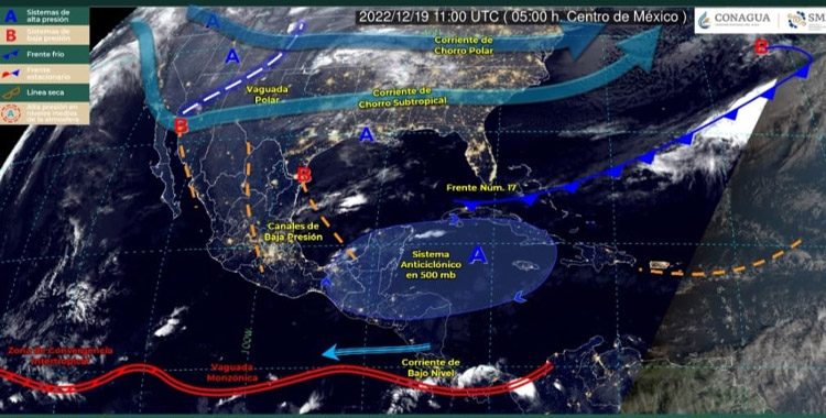 FRENTE FRÍO 17 PROVOCARÁ LLUVIAS PUNTUALES FUERTES EN 3 ESTADOS