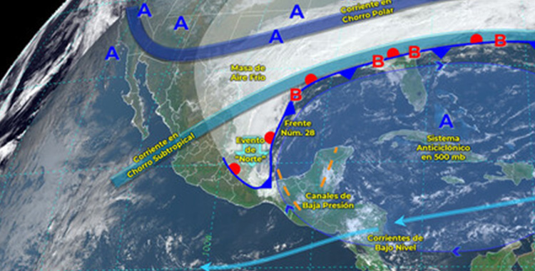 FRENTE NÚM. 28 GENERARÁ LLUVIAS INTENSAS EN EL SURESTE DE MÉXICO