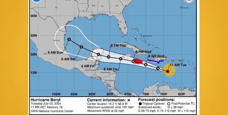 SE INTENSIFICA ‘BERYL’ A HURACÁN CATEGORÍA 5