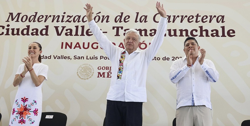 AMLO, CLAUDIA SHEINBAUM Y GALLARDO INAUGURAN SUPERCARRETERA VALLES-TAMAZUNCHALE